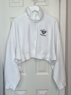 Express White Cropped Quarter-Zip Sweatshirt with NY Graphic NWT